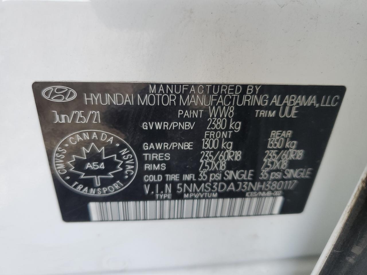 2022 Hyundai Santa Fe Sel VIN: 5NMS3DAJ3NH380117 Lot: 79666644