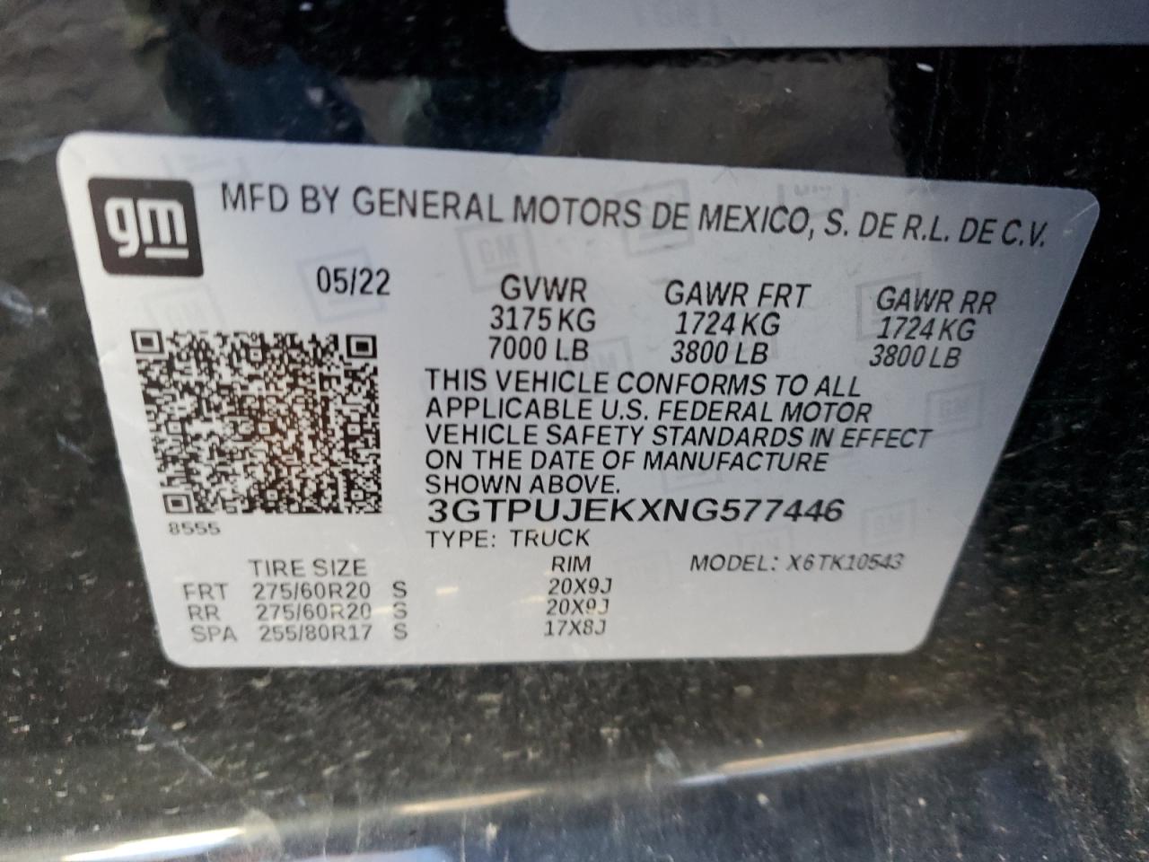 2022 GMC Sierra K1500 Elevation-L VIN: 3GTPUJEKXNG577446 Lot: 78683174