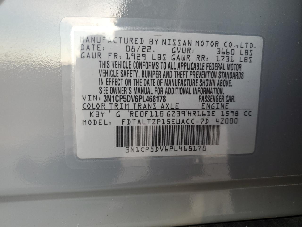 2023 Nissan Kicks Sr VIN: 3N1CP5DV6PL468178 Lot: 78993034