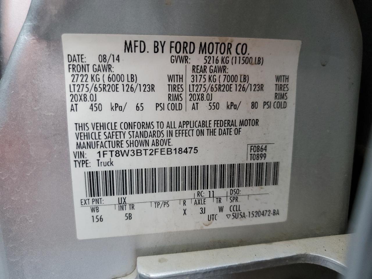 VIN 1FT8W3BT2FEB18475 2015 FORD F350 no.12