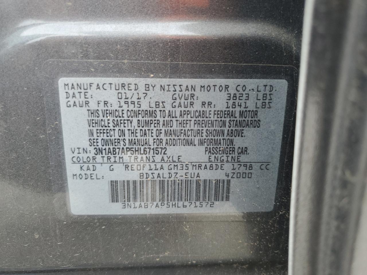 3N1AB7AP5HL671572 2017 Nissan Sentra S