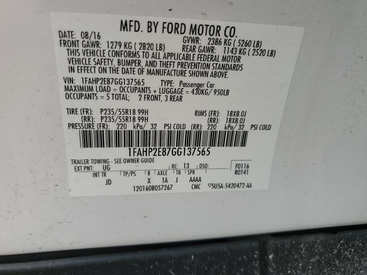 VIN 1FAHP2E87GG137565 2016 FORD TAURUS no.13