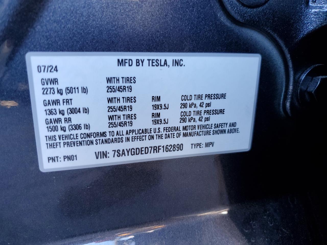 2024 Tesla Model Y VIN: 7SAYGDED7RF162890 Lot: 84305604