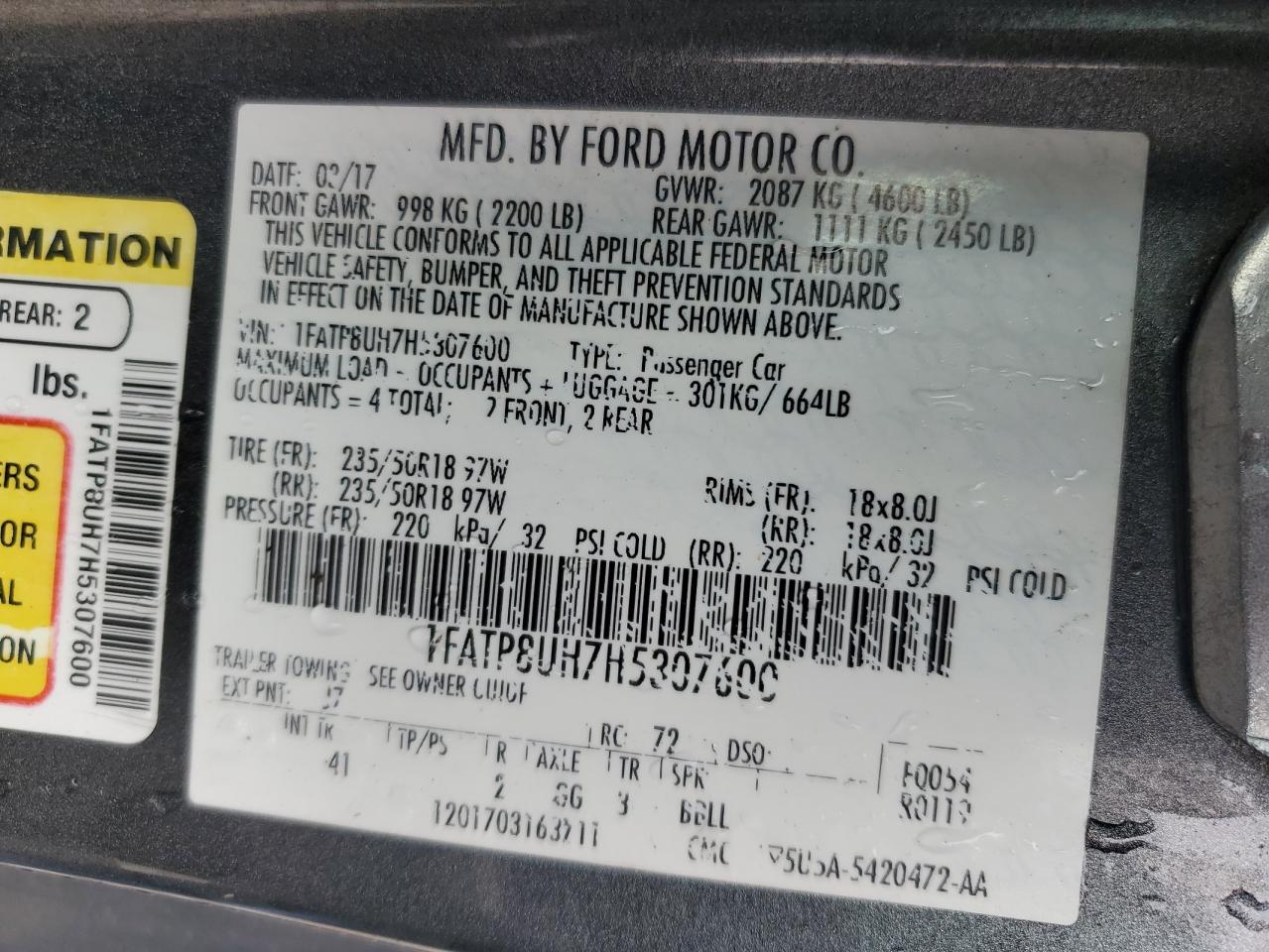 1FATP8UH7H5307600 FORD ALL Models 2017