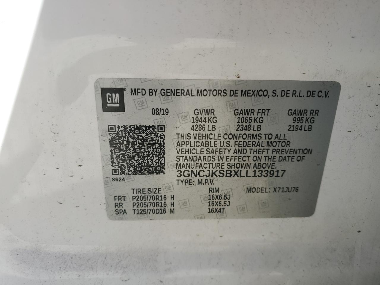 3GNCJKSBXLL133917 2020 CHEVROLET TRAX - Image 12