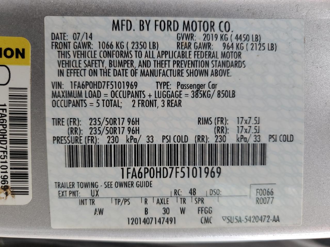 VIN 1FA6P0HD7F5101969 2015 FORD FUSION no.12