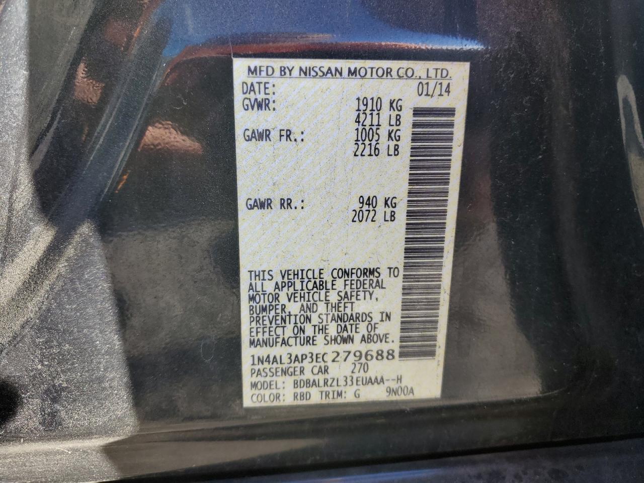 VIN 1N4AL3AP3EC279688 2014 NISSAN ALTIMA no.12