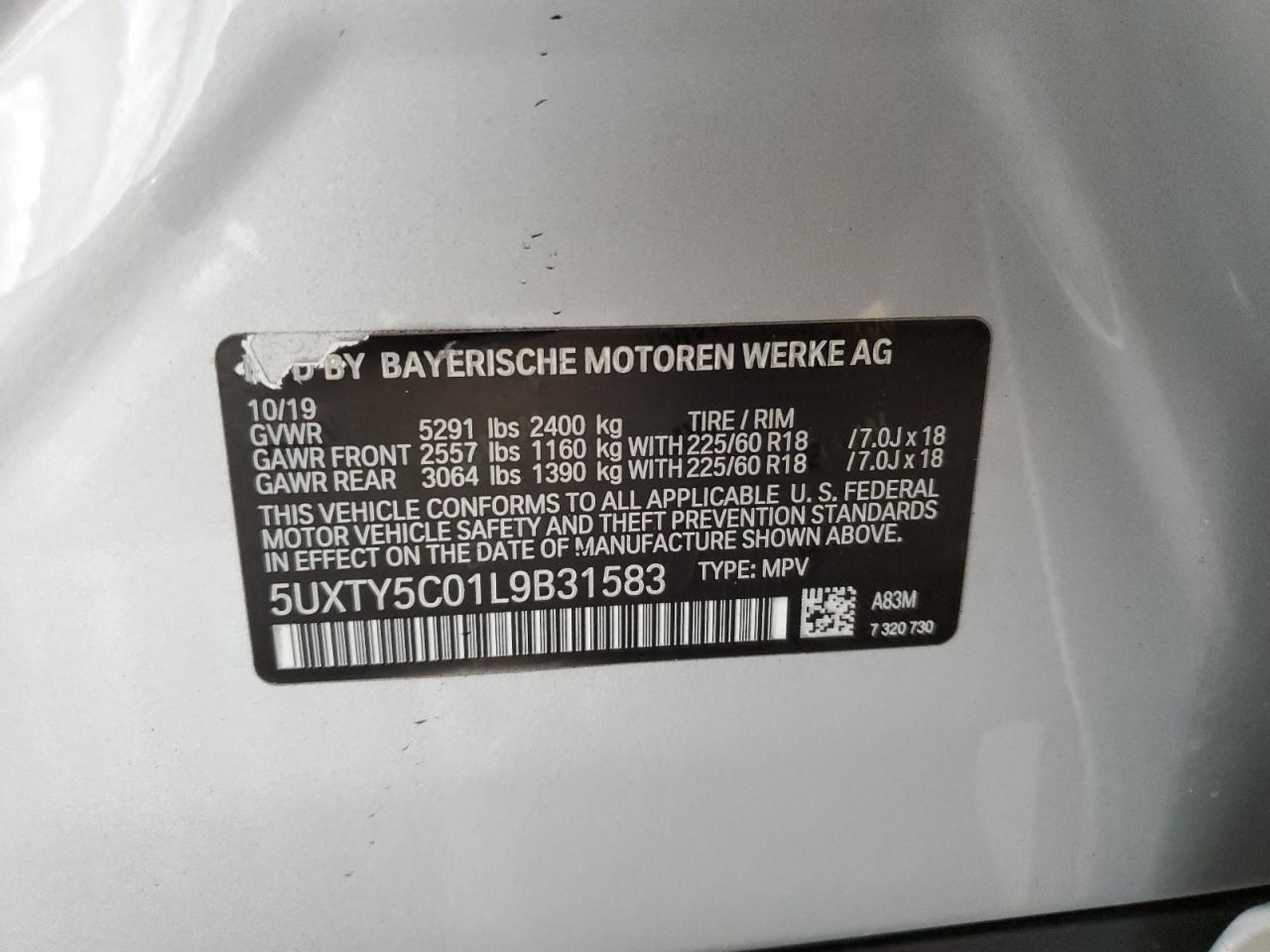 VIN 5UXTY5C01L9B31583 2020 BMW X3 no.13