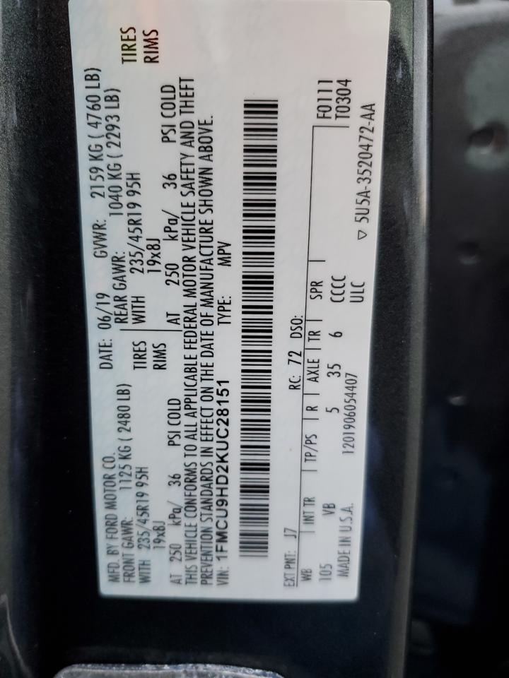 1FMCU9HD2KUC28151 2019 Ford Escape Sel