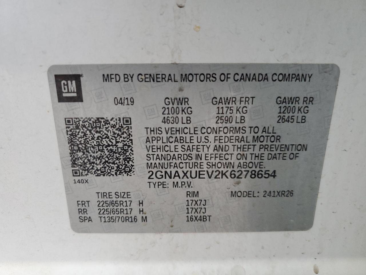 2GNAXUEV2K6278654 2019 CHEVROLET EQUINOX - Image 13