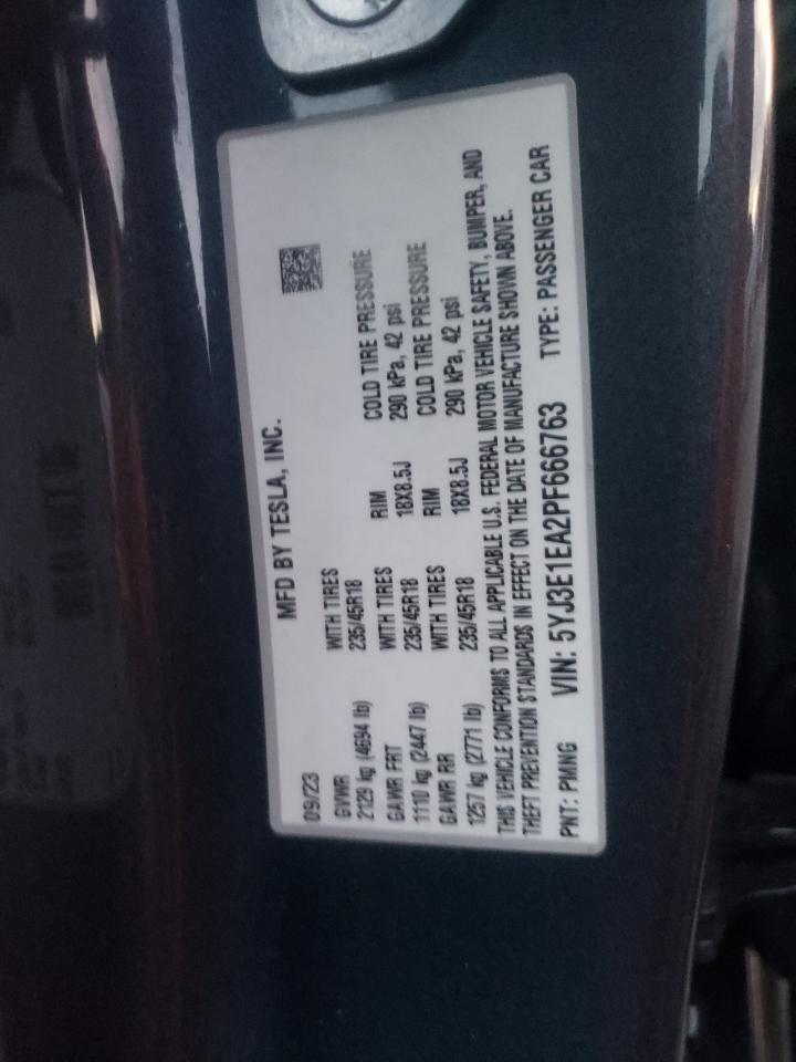 VIN 5YJ3E1EA2PF666763 2023 TESLA MODEL 3 no.12