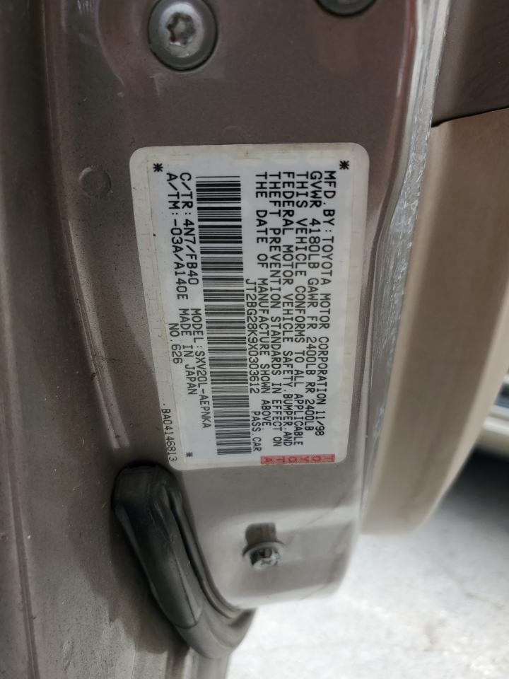 1999 Toyota Camry Le VIN: JT2BG28K9X0303612 Lot: 80715604