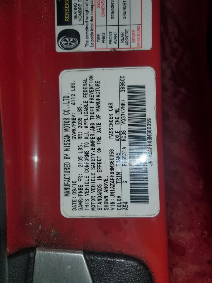 2011 Nissan 370Z Base VIN: JN1AZ4FH4BM360059 Lot: 79927524