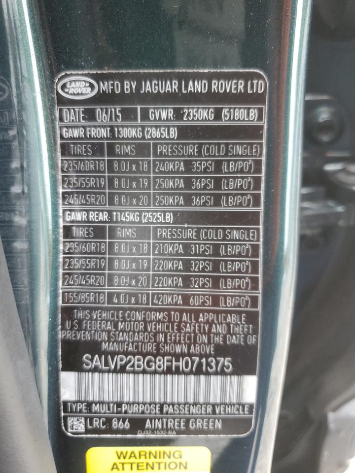 VIN SALVP2BG8FH071375 2015 LAND ROVER RANGEROVER no.13