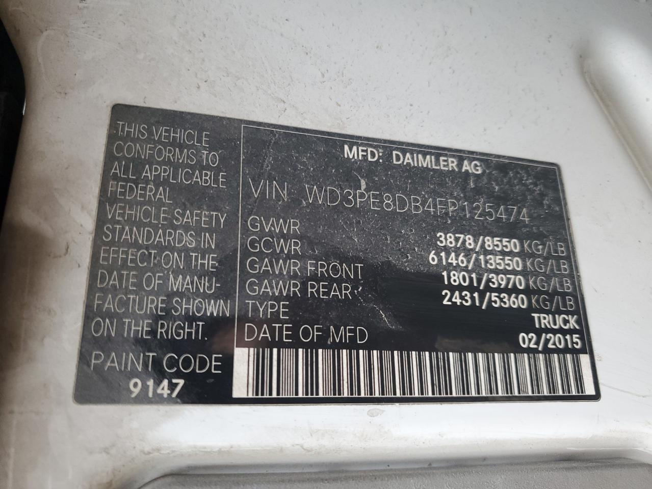 VIN WD3PE8DB4FP125474 2015 MERCEDES-BENZ SPRINTER no.13