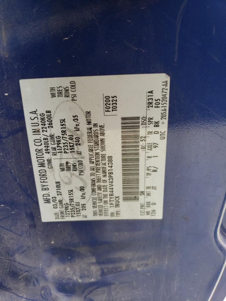 2003 Ford Ranger Super Cab VIN: 1FTYR44V43PB14388 Lot: 79211934