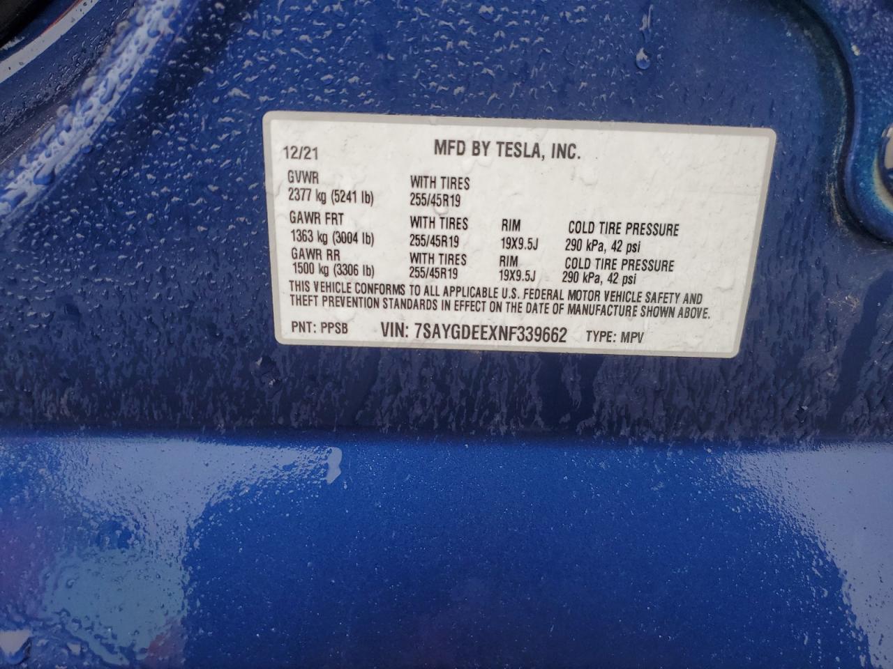 2022 Tesla Model Y VIN: 7SAYGDEEXNF339662 Lot: 82388644