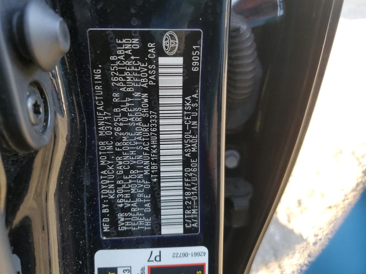 VIN 4T1BF1FK4HU763337 2017 TOYOTA CAMRY no.12