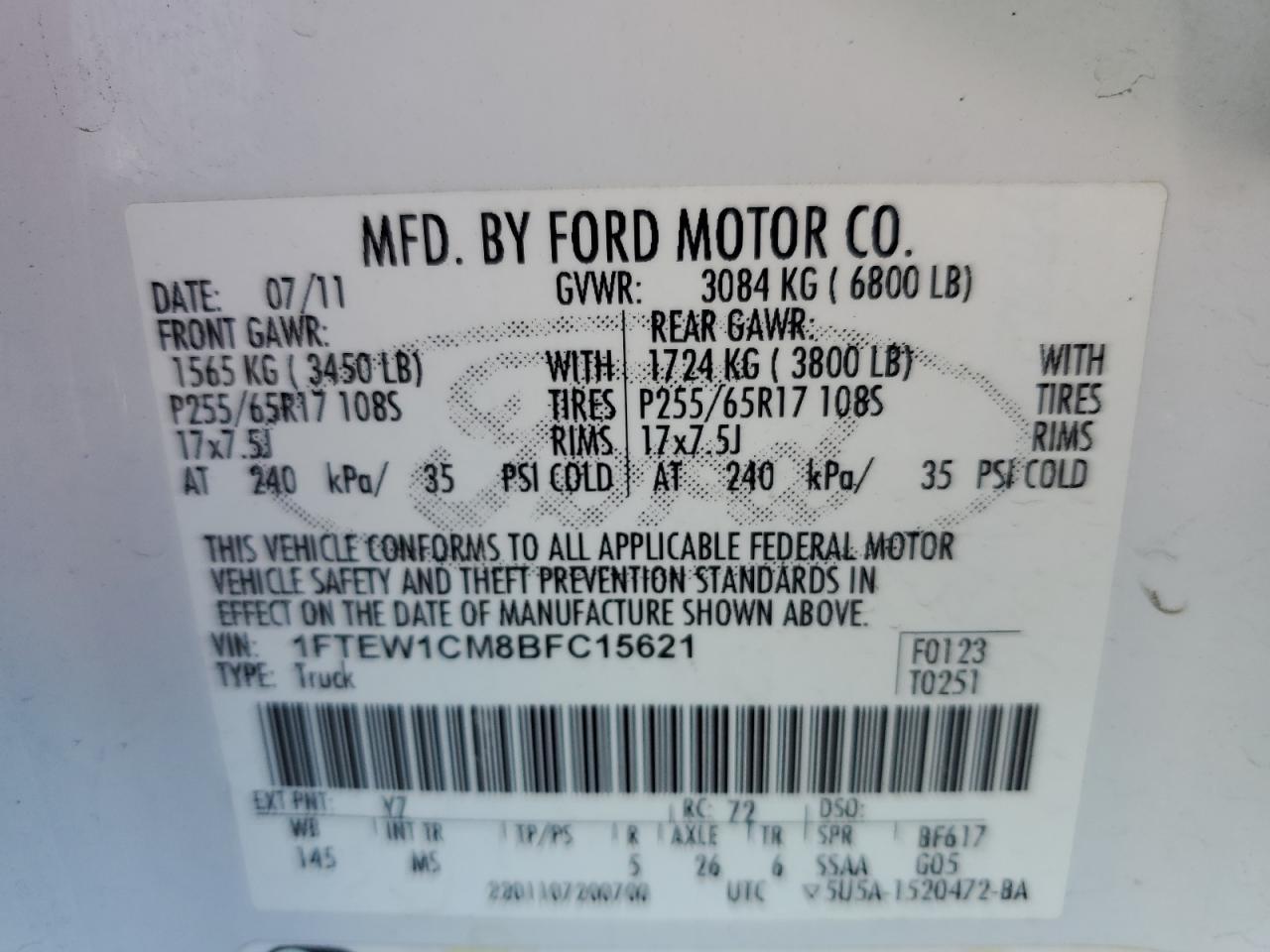 2011 Ford F150 Supercrew VIN: 1FTEW1CM8BFC15621 Lot: 80346434