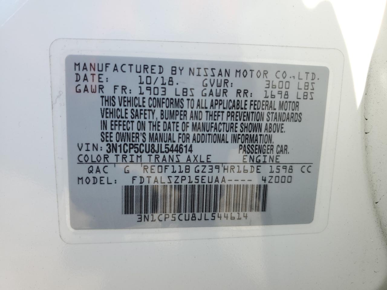 VIN 3N1CP5CU8JL544614 2018 NISSAN KICKS no.14