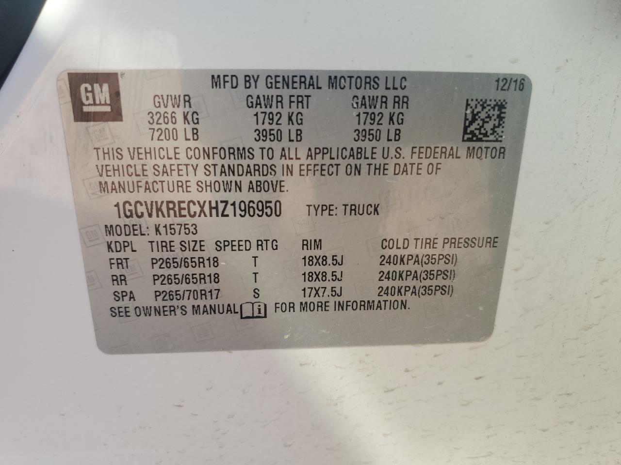 2017 Chevrolet Silverado K1500 Lt VIN: 1GCVKRECXHZ196950 Lot: 81825794