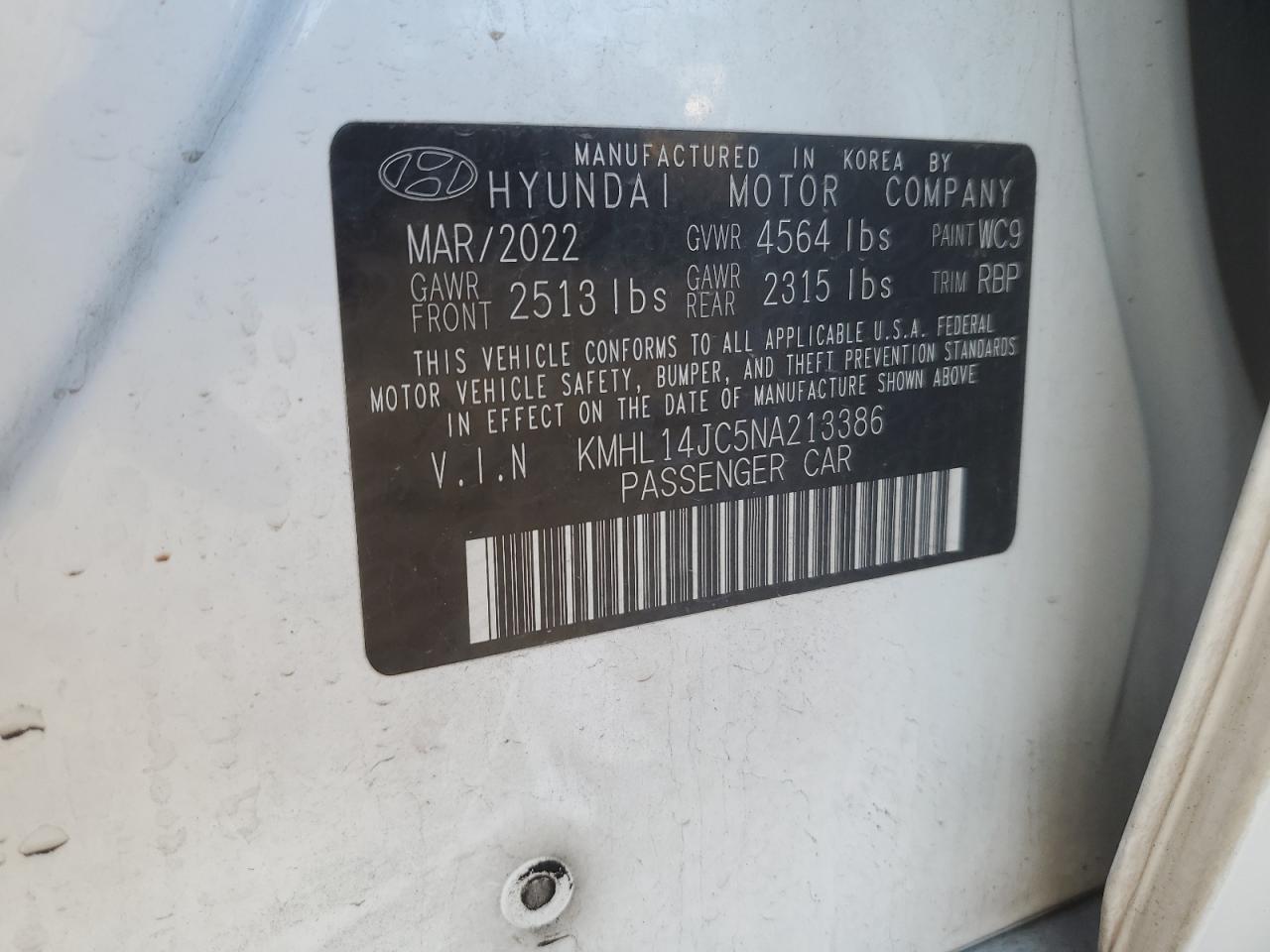 VIN KMHL14JC5NA213386 2022 HYUNDAI SONATA no.12