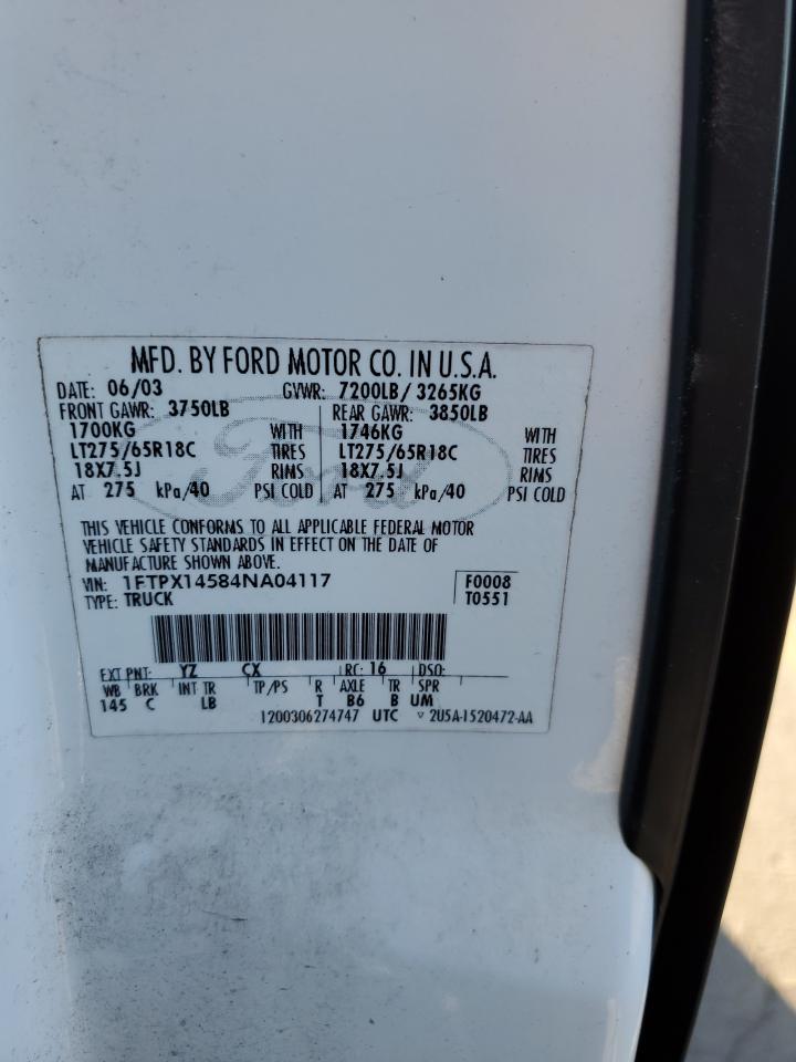 2004 Ford F150 VIN: 1FTTX14584NAV4117 Lot: 80449274