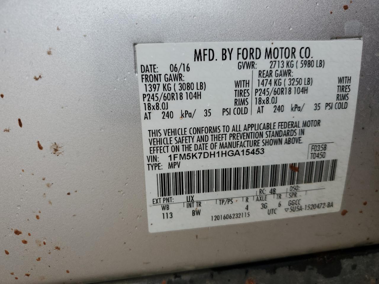 1FM5K7DH1HGA15453 FORD EXPLORER 2017