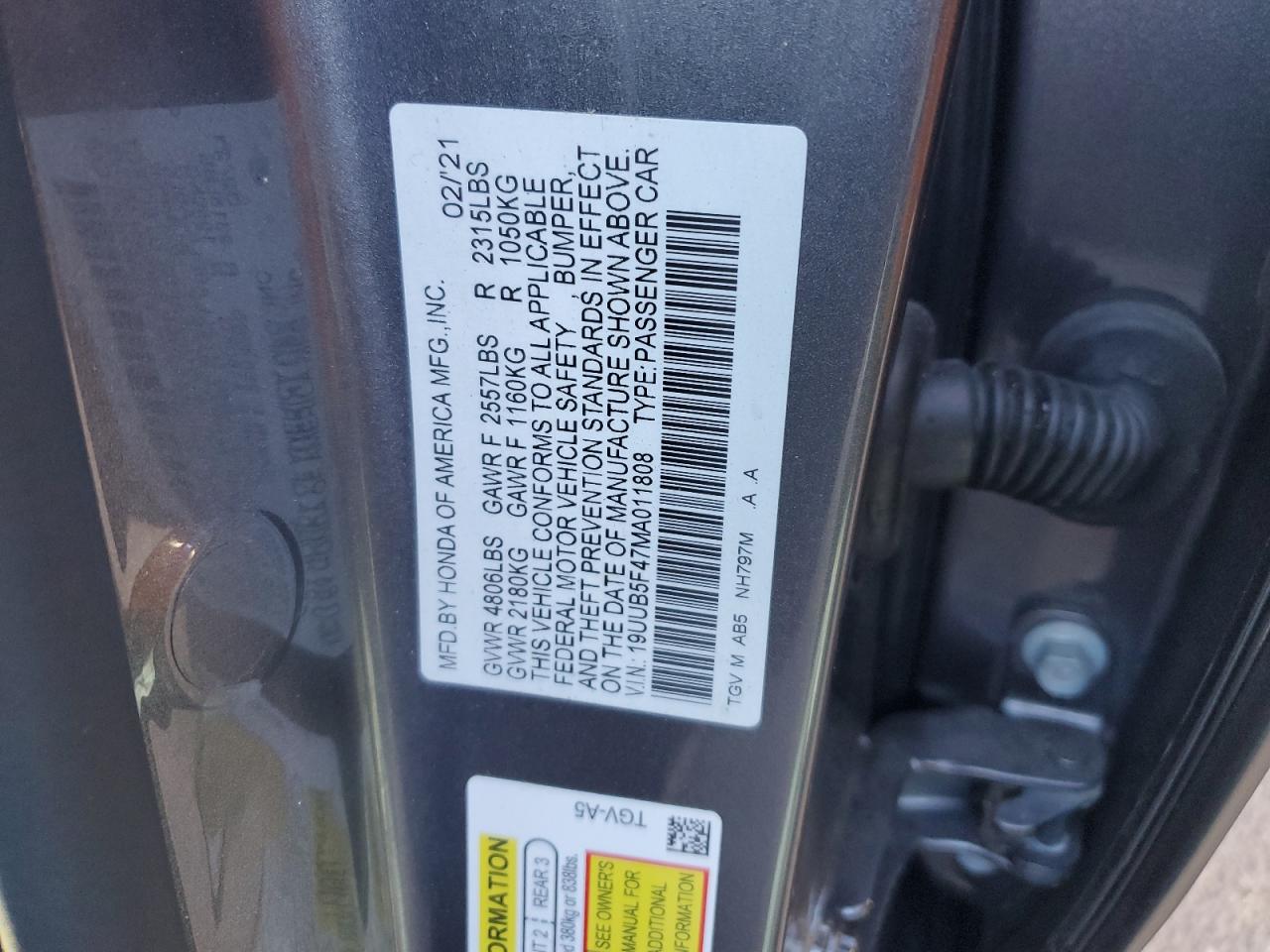 2021 Acura Tlx Technology VIN: 19UUB5F47MA011808 Lot: 82645974