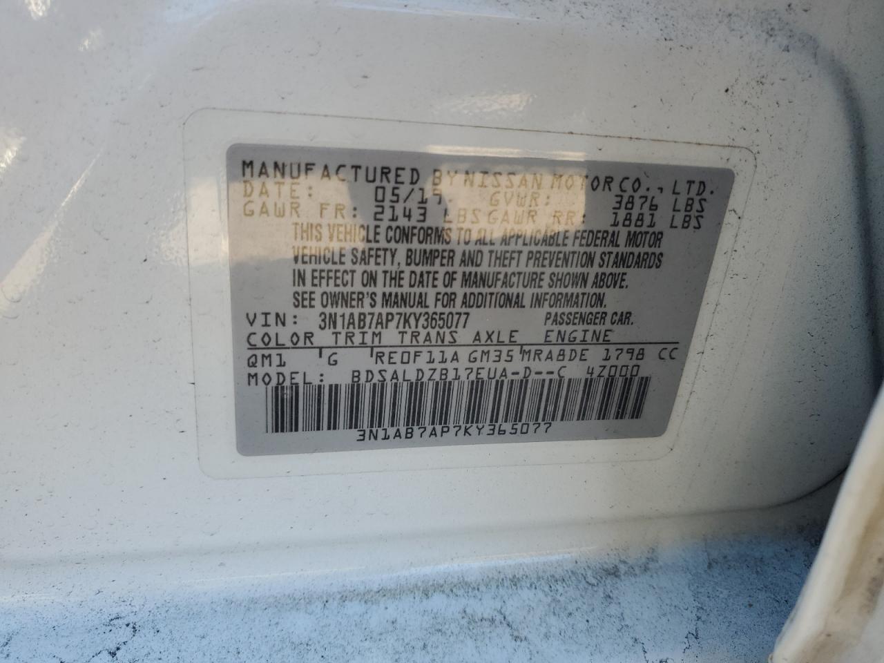 VIN 3N1AB7AP7KY365077 2019 NISSAN SENTRA no.13