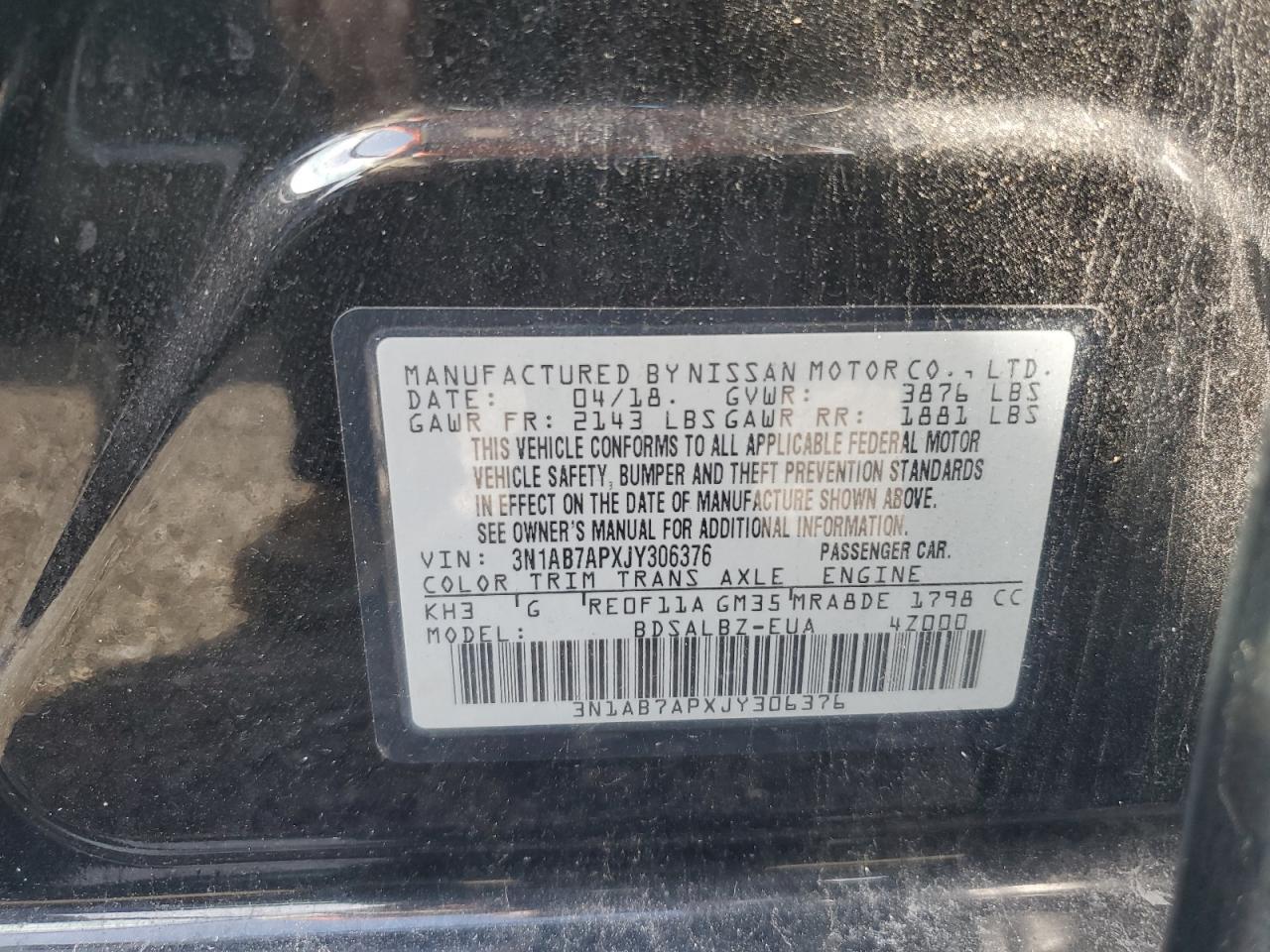 2018 Nissan Sentra S VIN: 3N1AB7APXJY306376 Lot: 79931384