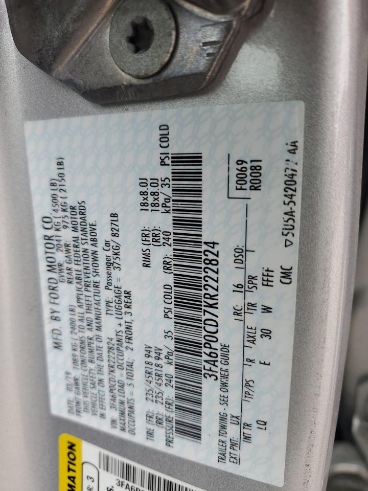 VIN 3FA6P0CD7KR222824 2019 FORD FUSION no.12