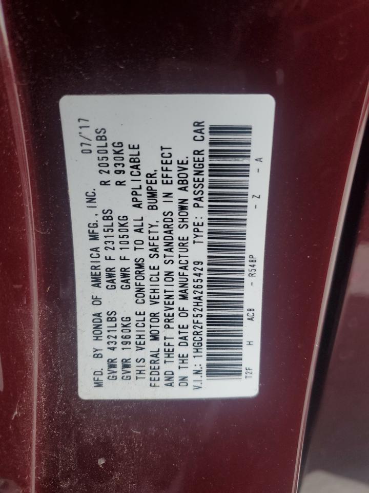 VIN 1HGCR2F52HA265429 2017 HONDA ACCORD no.12