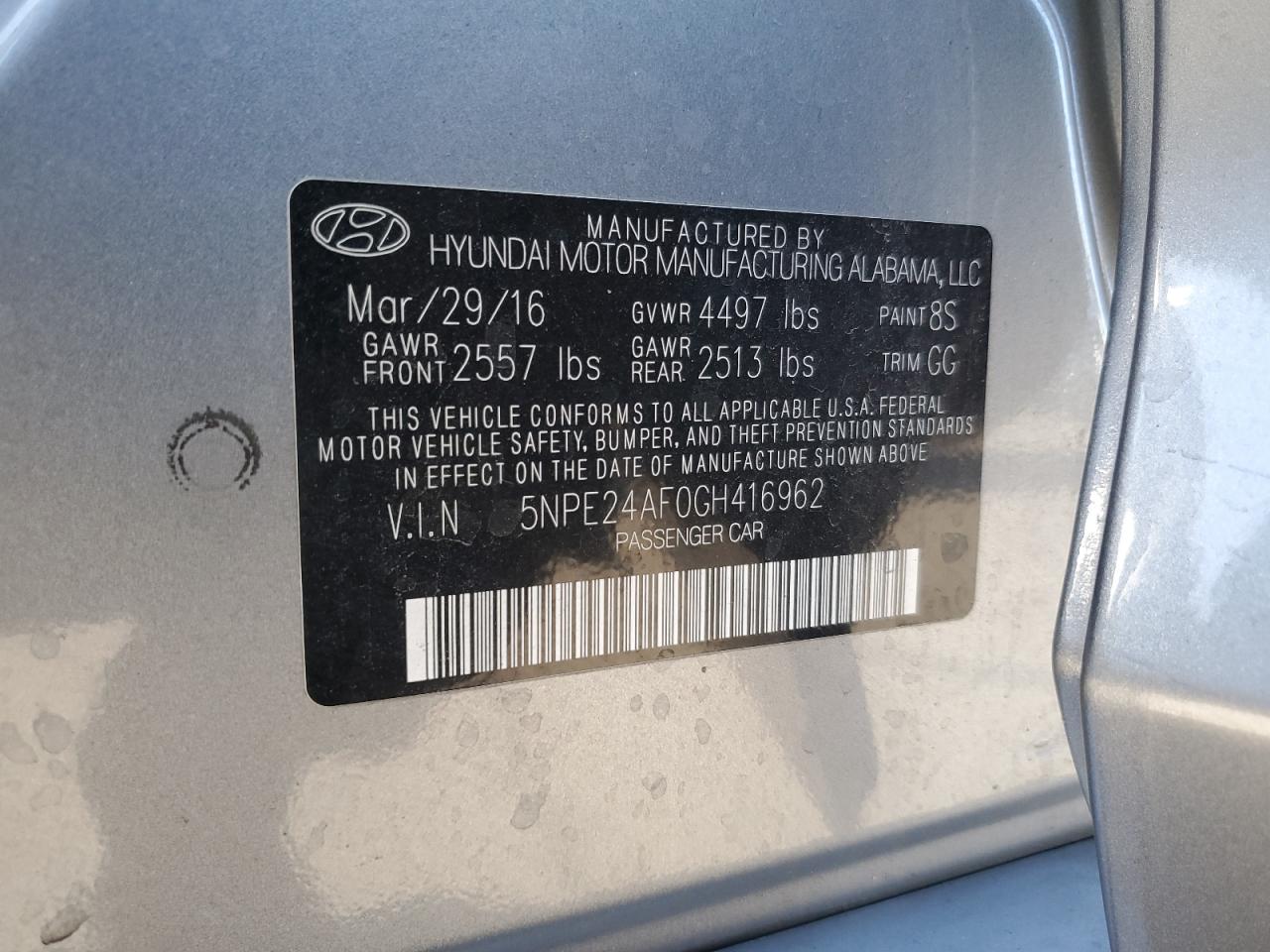 VIN 5NPE24AF0GH416962 2016 HYUNDAI SONATA no.12