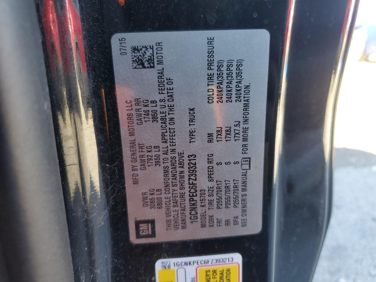 2015 Chevrolet Silverado K1500 VIN: 1GCNKPEC6FZ393213 Lot: 79573014