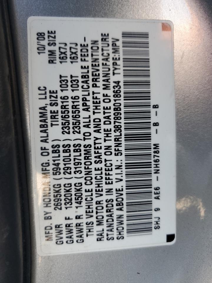 2009 Honda Odyssey Exl VIN: 5FNRL38789B018634 Lot: 81676744