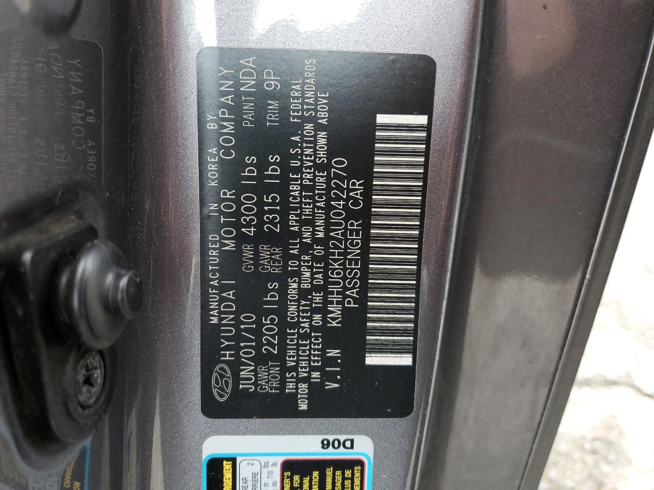 2010 Hyundai Genesis Coupe 3.8L VIN: KMHHU6KH2AU042270 Lot: 82710674