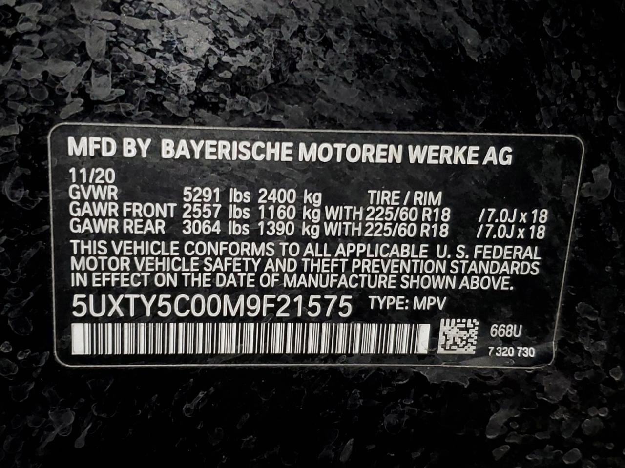 VIN 5UXTY5C00M9F21575 2021 BMW X3 no.13