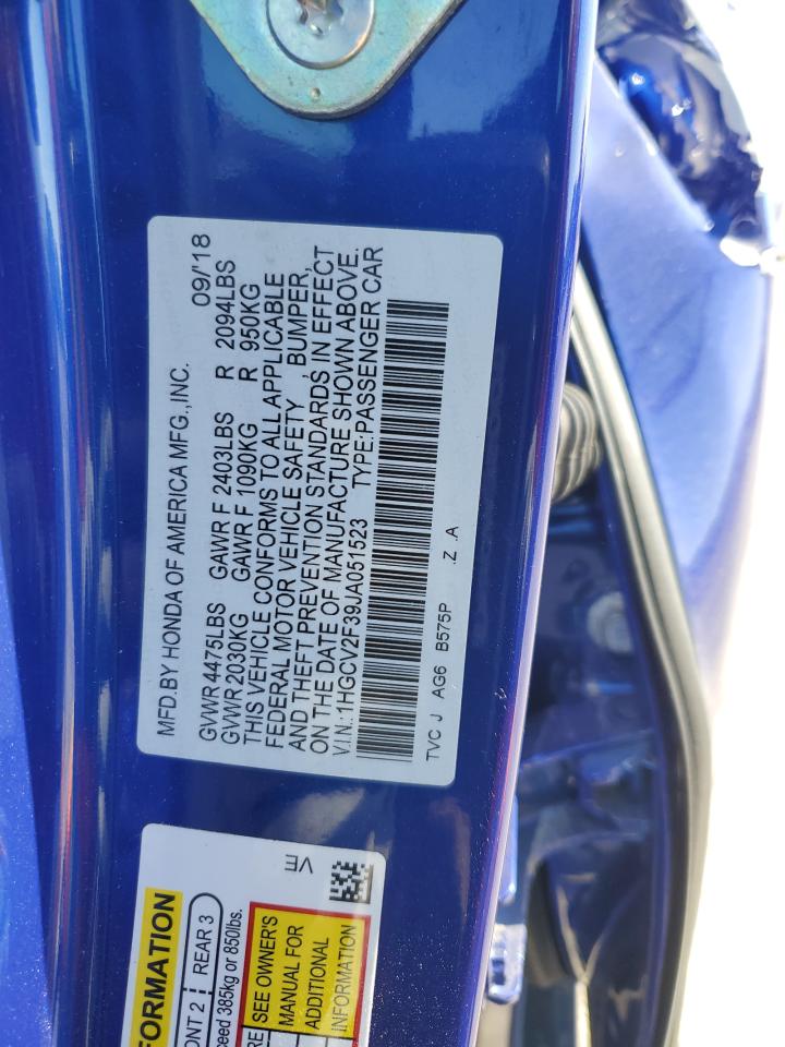 VIN 1HGCV2F39JA051523 2018 HONDA ACCORD no.12