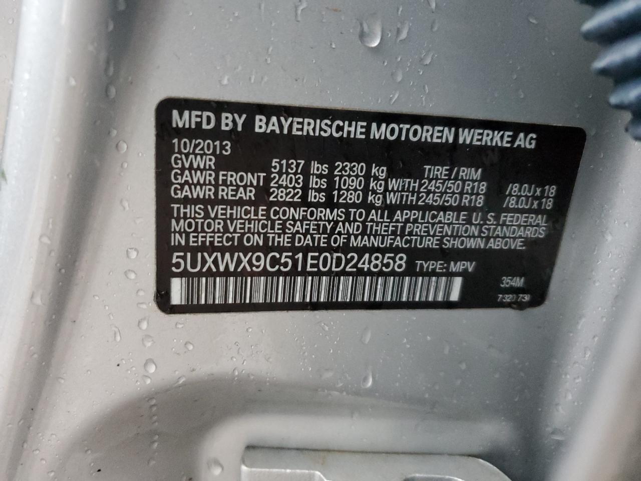 2014 BMW X3 xDrive28I VIN: 5UXWX9C51E0D24858 Lot: 81181444