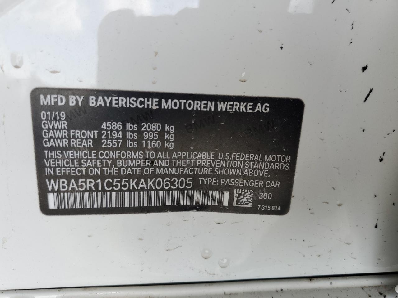 2019 BMW 330I VIN: WBA5R1C55KAK06305 Lot: 77898064