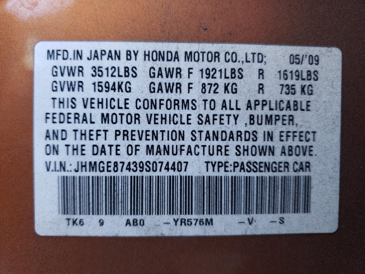 2009 Honda Fit Sport VIN: JHMGE87439S074407 Lot: 81646774