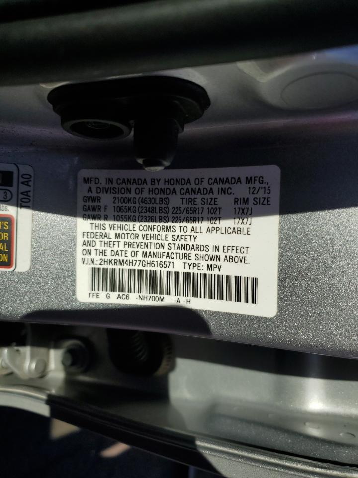 2016 Honda Cr-V Exl VIN: 2HKRM4H77GH616571 Lot: 78357114