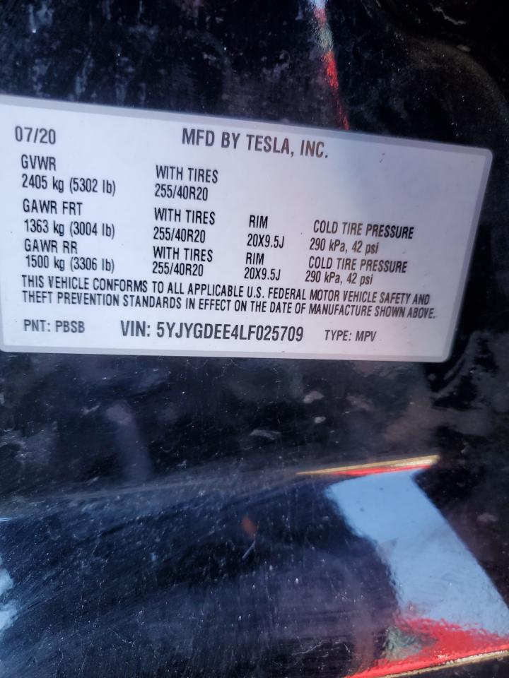 2020 Tesla Model Y VIN: 5YJYGDEE4LF025709 Lot: 80172964