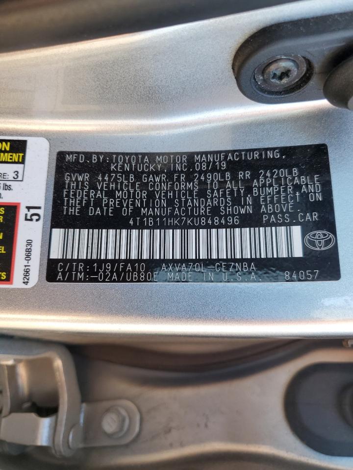 2019 Toyota Camry L VIN: 4T1B11HK7KU848496 Lot: 79613084