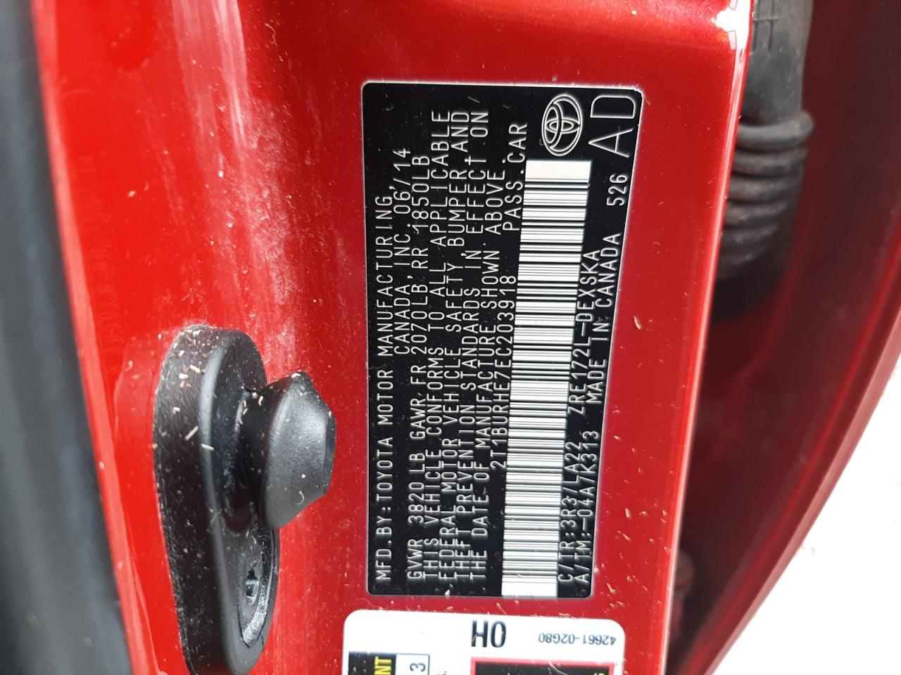 2014 Toyota Corolla L VIN: 2T1BURHE7EC203918 Lot: 81353684