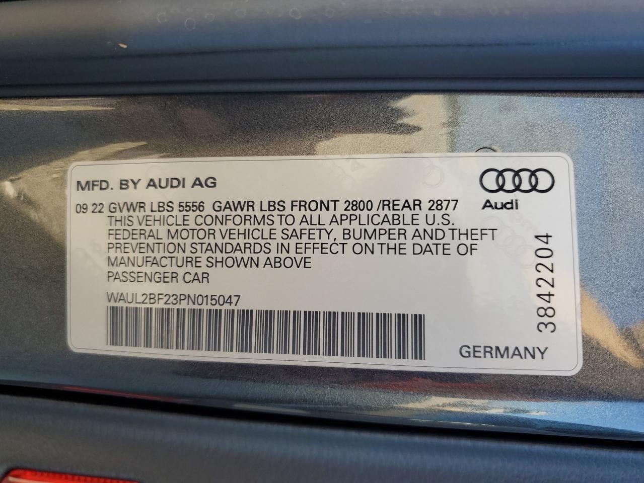 2023 Audi A6 Premium Plus VIN: WAUL2BF23PN015047 Lot: 77635134