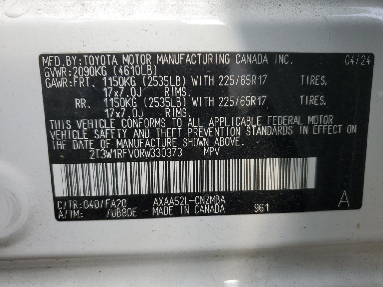 VIN 2T3W1RFV0RW330373 2024 TOYOTA RAV4 no.13