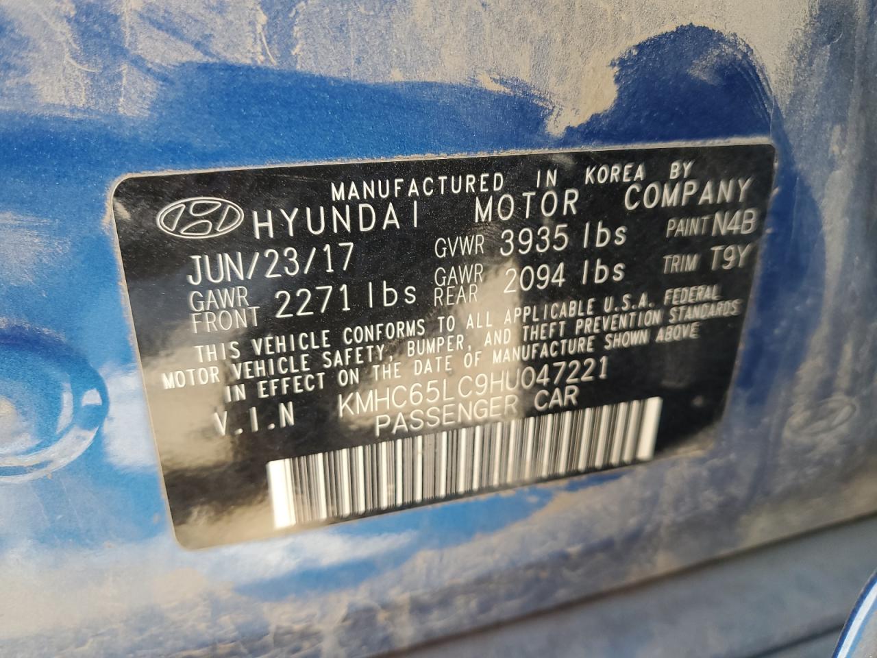 2017 Hyundai Ioniq Blue VIN: KMHC65LC9HU047221 Lot: 79293934