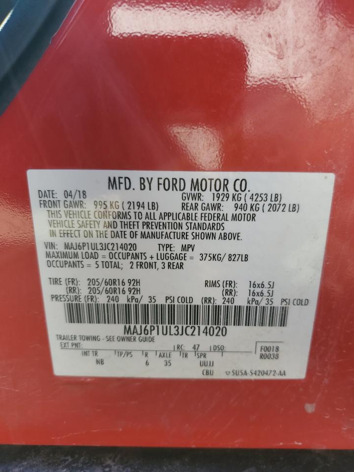 2018 Ford Ecosport Se VIN: MAJ6P1UL3JC214020 Lot: 78667334